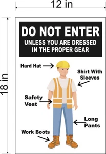 12" x 18" PVC-SCHILD SICHERHEITSANFORDERUNGEN RICHTIGE AUSRÜSTUNG WESTE SCHUTZHUT STIEFEL PPE... - Bild 1 von 2