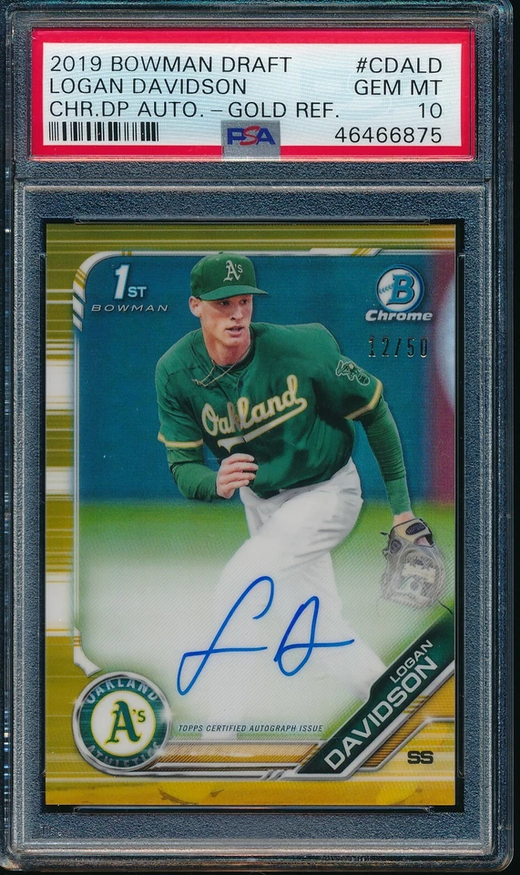 PSA 10 LOGAN DAVIDSON AUTO 1st 2019 Bowman Chrome GOLD REFRACTOR /50 RC GEM MINT - Image 1 of 1