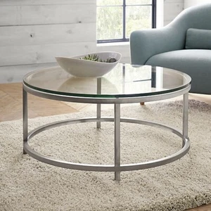 Crate and Barrel Era Glass/ Stainless Steel 36 Inch Round Coffee Table - Picture 1 of 4