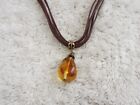 LIA SOPHIA Brown Cord Yellow Glass Pendant Necklace (B50)
