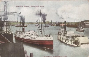 Portland, OREGON - Harbor - Steamship, Paddleboat, Masted Ships - Picture 1 of 2