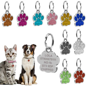 Personalised Pet Tags Engraved Dog Cat Charm Sparkle Name Collar Animal ID Neck