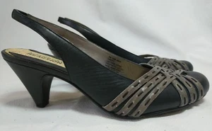Kenneth Cole Reaction Black Gray Shoes Heels Sling Back Size 7M Leather The Max - Picture 1 of 9