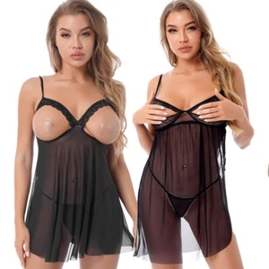 Sexy Mujeres Vestido de Encaje Sujetador Abierto Prendas para dormir Babydoll Talla Grande Prendas para dormir Lencería - Imagen 1 de 52