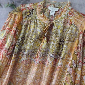 Rachel Zoe Top Women XL Yellow Metallic Long Sleeve Blouse Keyhole Neck Pullover - Picture 1 of 6