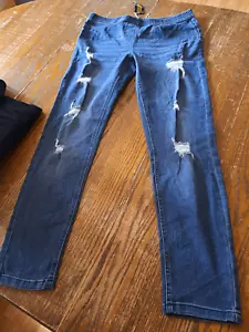 New XL Just Love Denim Blue Jeans Elastic Waist Pull On Distressed Skinny Pants - Picture 1 of 5