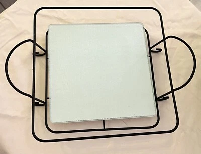 Nesting Trivets Square Lt Blue Glass Black Wire Baskets Handles Set of 3 - Image 1 of 3