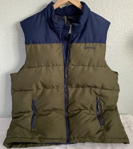 Full Zip Puffer Vest Large Fishing Pockets ORVIS Mens Orvis Army Green Blue NICE - Picture 1 of 13