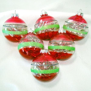 6 Modern Unsilvered Glass Stripes Tinsel Christmas Ornaments - Picture 1 of 2