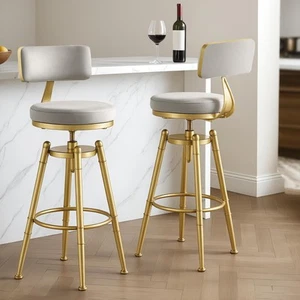 Levede 1/2/4x Bar Stools Swivel Barstool Velvet Kitchen Counter Adjustable Stool - Picture 1 of 22