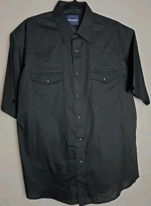 Wrangler Cowboy Cut Shirt Mens Large Black Western Pearl Snap Short Sleeve EUC  - Picture 1 of 6