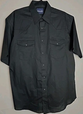 Wrangler Cowboy Cut Shirt Mens Large Black Western Pearl Snap Short Sleeve EUC  - Image 1 of 4