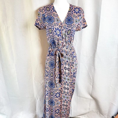 Olivaceous Womens Sz M Maxi Wrap Dress Geometric Floral Boho Festival Beachy EUC - Image 1 of 4
