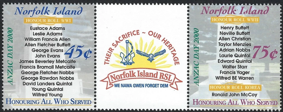 Norfolk Island SG#729/30 Anzac Day 2000 par de canaletas como nuevo MUH MNH Foto 1 de 1