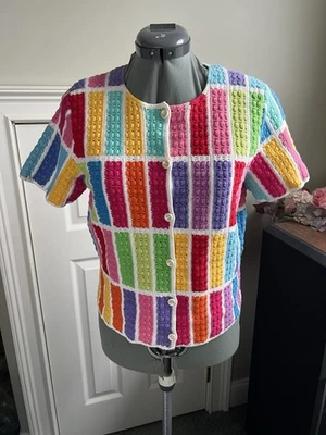 Michael Simon S M Crochet Bloque de Color Cuentas Suéter Cárdigan Top Regalo de Navidad Foto 1 de 4