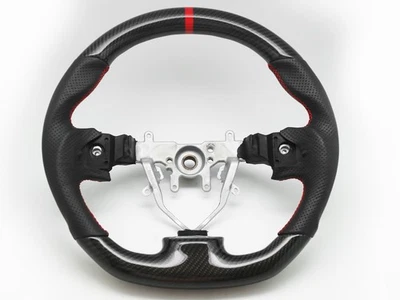 Volante de carbono para Subaru Impreza WRX STi 2008-2014 GR cuero rayas rojas Foto 1 de 4