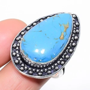 Copper Blue Turquoise Gemstone 925 Sterling Silver Ring Size 9 F294 - Picture 1 of 5