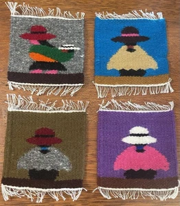 Peruanische/ecuadorianische (4) handgewebte Wolle Textil Untersetzer traditionelle Damen - Bild 1 von 7