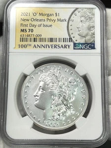 2021-O $1 Morgan Dollar 100th Anniversary New Orleans Privy Mark NGC MS70 FDOI - Picture 1 of 3
