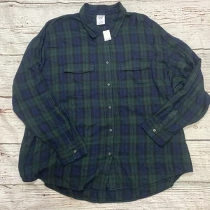 Camisa para mujer Gap calce relajado franela talla XXL a cuadros verde marino - Imagen 1 de 9