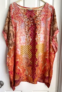 WEICHER BEQUEMER MEHRFARBIGER PARK AVENUE RETRO JUWELENBESETZTER PULLOVER KAFTAN IN GRÖSSE 14-16 - Bild 1 von 5