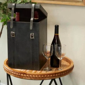 Litton Lane Wine Holder 4- Bottle modern W/Carrying Handle+Durable Leather - Picture 1 of 7