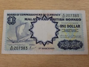 🌏 Malaya and British Borneo 1 dollar  P-8A  TDLR  1959  "VF" Banknote  061022-9 - Picture 1 of 8