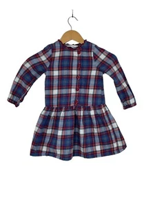 Beebay Girls Fit & Flare Flannel Dress Asymmetrical Button Plaid Red Blue Size 5 - Picture 1 of 7