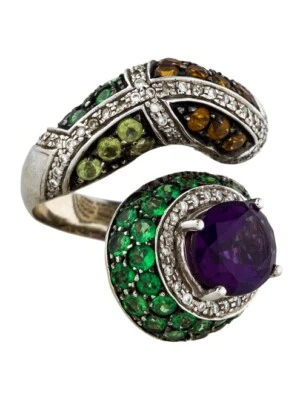 Anillo de aniversario envolvente de plata de ley 925 real de 8,0 quilates de amatista y piedra multicolor Foto 1 de 4