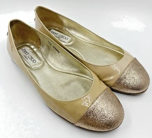 Bailarina JIMMY CHOO Champagne Patente Oro Brillo Puntera Giro Plana 35.5 5.5 - Imagen 1 de 8