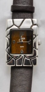 Aria NWOT Textured Pebble-Like Sterling Case Tiger’s Eye Stone Dial Watch - Picture 1 of 8