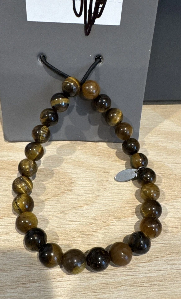 NAUTICA Tiger Eye Beaded Feather Charm Bracelet, Uni Sex, Brown/Black - Image 1 of 3