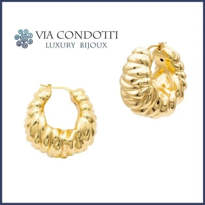 Orecchini Dorati maxi Cerchio Grandi Placcati Oro Giallo Stile Elegante Chic - Immagine 1 di 4