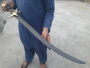 "DAMASCUS ARABIC SWORD"CUSTOM HANDMADE/FIGHTING/COMBAT WITH MICARTA HANDLE - Picture 1 of 8