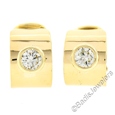 Pendientes Huggie Puño Ancho Diamante Bisel Brillante Redondo Oro Amarillo 1.12ctw Foto 1 de 4