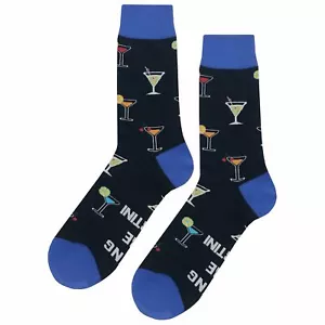 Calze Vestite Martini Divertenti Nuovi con etichette Novità Uomo 8-12 Nero Crazy Fun Sockfly - Foto 1 di 4