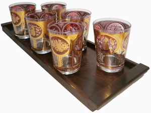 JUEGO CERA VINTAGE MEDIADOS DEL SIGLO XX 6, ORO 24K QUILATES ESML PÚRPURA CON FRUTA, VASOS PONDERADOS - Imagen 1 de 10