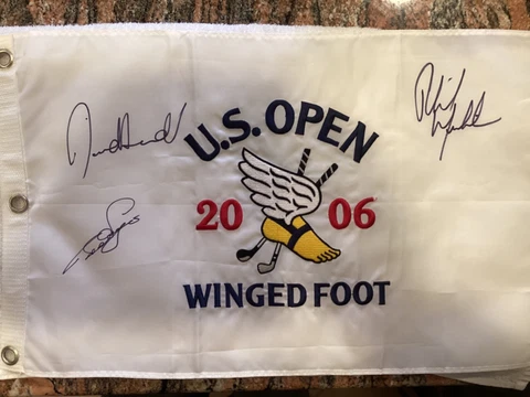 2006 U.S Open (Winged Foot) Autographed Pin Flag (Embroidered) Mickelson Cover