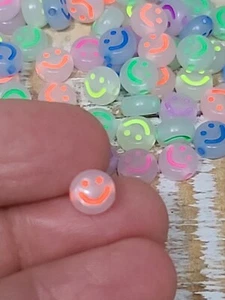 Smiley Face Beads Glow in the Dark Bead Diy Jewelry Making Craft Art Supplies - Picture 1 of 6
