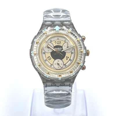 SWATCH AQUA CHRONO GOLDEN RIVET [ BRAND NEW ] Vintage SEM100 Replaced Battery - image 1 of 4