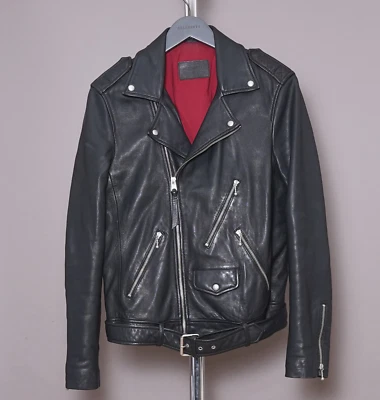 ALL SAINTS Leather Jacket SMALL Mens Black S Padded Biker Bomber Grail TORRANCE - Image 1 of 4