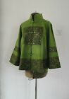 New Shengyini Oriental Jacket Women Size 12 Moss Green Linen Floral 3/4 Sleeves