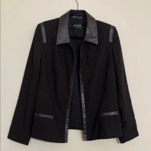 Dona Buchman Damen Offenes Sakko Blazer Damen 14 Wolle Lederbesatz Event Büro - Bild 1 von 10