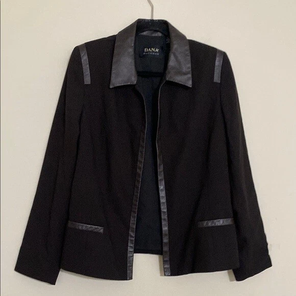 Dona Buchman Mujer Chaqueta Abierta Blazer Mujer 14 Lana Cuero Ribete Eventos Oficina Foto 1 de 4