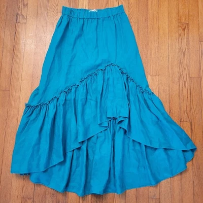 Вне офиса Trina Turk бирюзовый синий льняной оборки ярусный макси юбка Hi низкий - Изображение 1 из 4