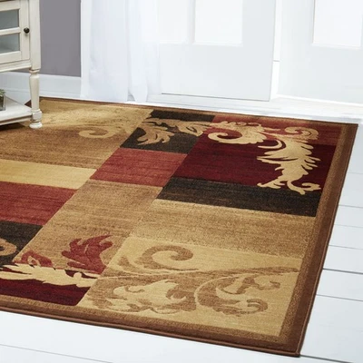 Modern Brown Burgundy 8x11 Area Rug Geometric Carpet - Actual 7' 10" x 10' 5" - Image 1 of 4