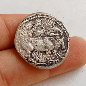 ANCIENT ROMAN OCTAVIAN AUGUSTUS BULL AR DENARIUS BRONZE COIN 27 BC - Picture 1 of 2