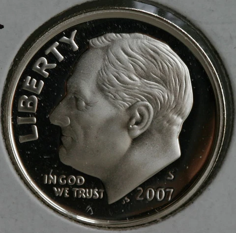 2007 S Silver Proof Roosevelt Dime Ten-Cent Coin 10c from US Mint Proof Set Cover
