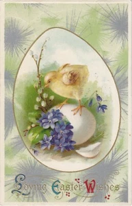 AK Liebevolle Osterwünsche Kükenei Blumen geprägt 1911 - Bild 1 von 2