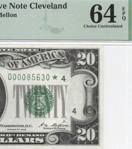 1928 $20 CLEVELAND * STAR * ⭐️ FRN. PMG Choice Uncirculated 64 EPQ Banknote. - Picture 1 of 3